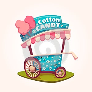 Vector flat illustration of Cotton Candy cart