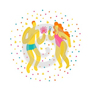 Vector flat illustration with couple in swimsuits