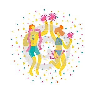 Vector flat illustration with couple in swimsuits