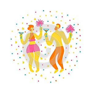 Vector flat illustration with couple in swimsuits