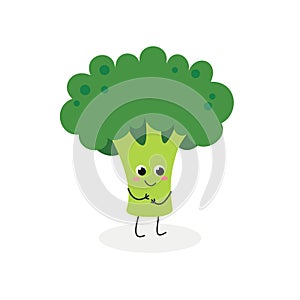 Vector illustration of cute cartoon broccoli isolated on white background