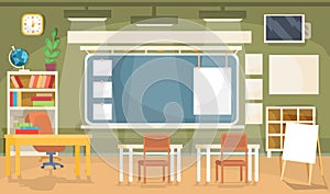 Vector flat illustration of an empty classroom in a school, university, college, institute