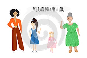 Vector Flat Illustration of Girls Can Do Anything