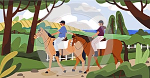 Vector flat illustration of horse riding.