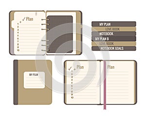 Vector flat illustration isolated on white. School Bibliography plan copybook notepad workbook.