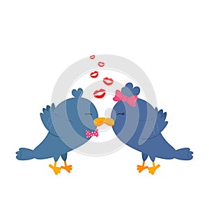 Vector Flat Illustration of Kissing Lovebirds