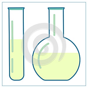 Vector flat illustration with a laboratory apparatus with solution. For your web, logo, app, UI. Isolated on white