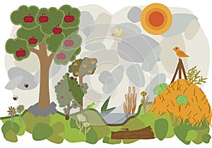 Vector flat illustration of a land of permaculture