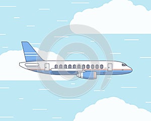 Vector flat illustration of a plane in the sky and