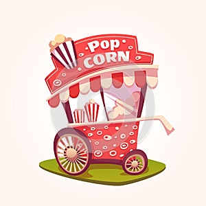 Vector flat illustration of Pop Corn cart