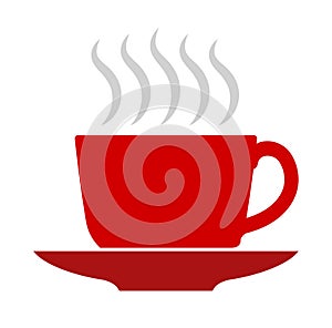 Vector flat illustration, red coffee or tea cup icon.