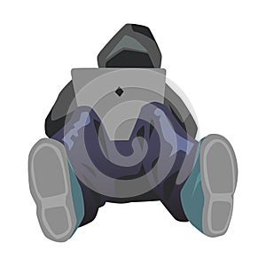 Hacker is using computer to attack vector illustration on white background