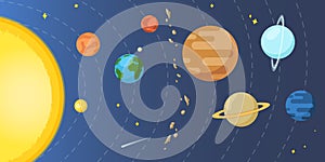 Vector Flat Illustration - Solar System with Sun and all Planets