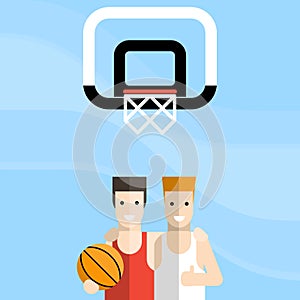 Two cheerful basketball player in the gym. photo