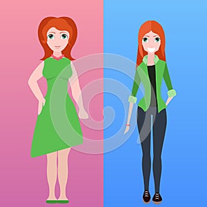 Vector flat illustration of two women of different stature photo