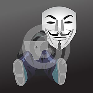 Hacker is using computer to attack vector illustration