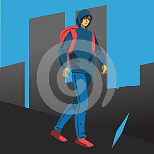 Hacker student walking vector illustration