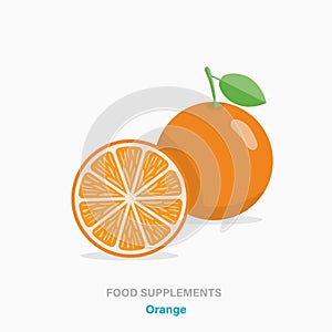 Vector flat isolated icon of food supplements - orange fruit