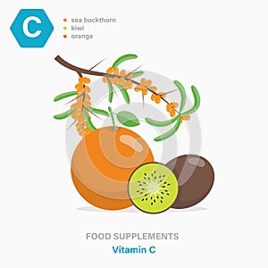 Vector flat isolated icon of food supplements - Vitamin C