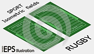 Vector flat isometric view of rugby field illustration