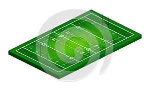 Vector flat isometric view of rugby field illustration. Abstract isometric sport illustration