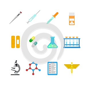 Vector flat lab web app icons: hospital chemical pharmaceutical