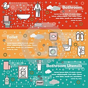 Vector flat line art bathroom banner set