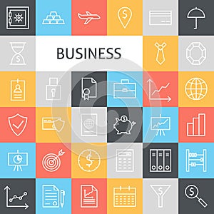 Vector Flat Line Art Modern Business Icons Set