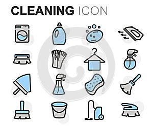 Vector flat line cleaning icons set