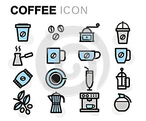 Vector flat line coffee icons set