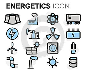 Vector flat line energetics icons set