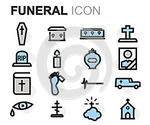 Vector flat line funeral icons set