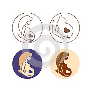 Vector flat line icon on pregnancy. Prenatal pregnant woman linear symbol.Fertility, gynecology, obstetrics and