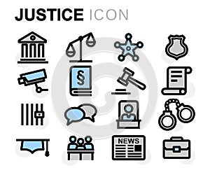 Vector flat line justice icons set
