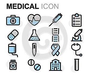Vector flat line medical icons set