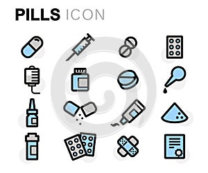 Vector flat line pills icons set