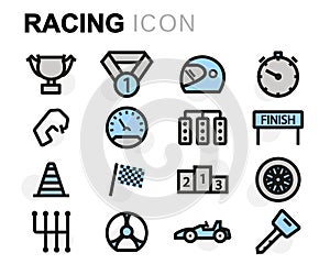 Vector flat line racing icons set