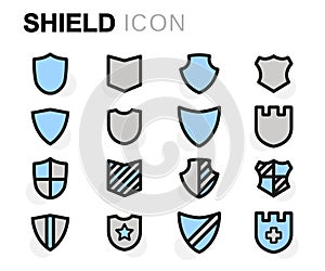 Vector flat line shield icons set