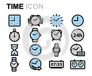 Vector flat line time icons set