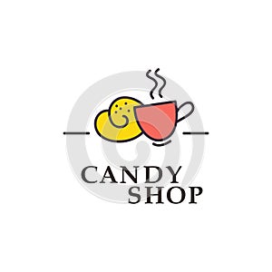 Vector flat logo collection for candy shop and sweet store.