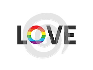 Vector flat love with rainbow lgbt logo lettering