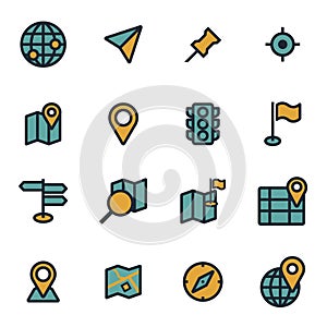 Vector flat map icons set