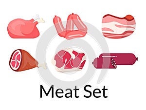 Vector flat meat set. Includes