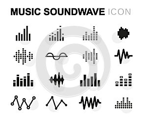 Vector flat music soundwave icons set