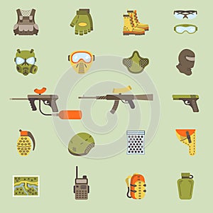 Vector flat paintball or airsoft icon set