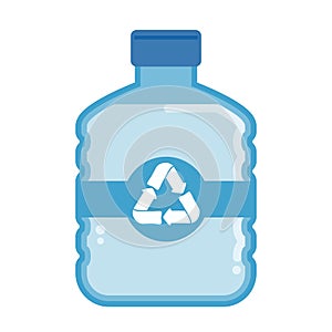 Vector flat plastic water bottle carboy with recycle symbol.