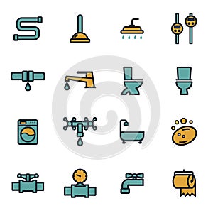 Vector flat plumbing icons set
