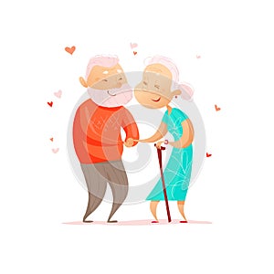 Vector flat portrait of old cute loving couple isolated