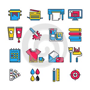 Vector flat printing icons set in cmyk colors. Concept for copy