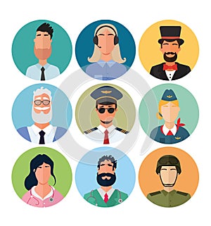 Vector flat profession character. Human profession icon. Friendly people illustration. Woman, lady, girl icon